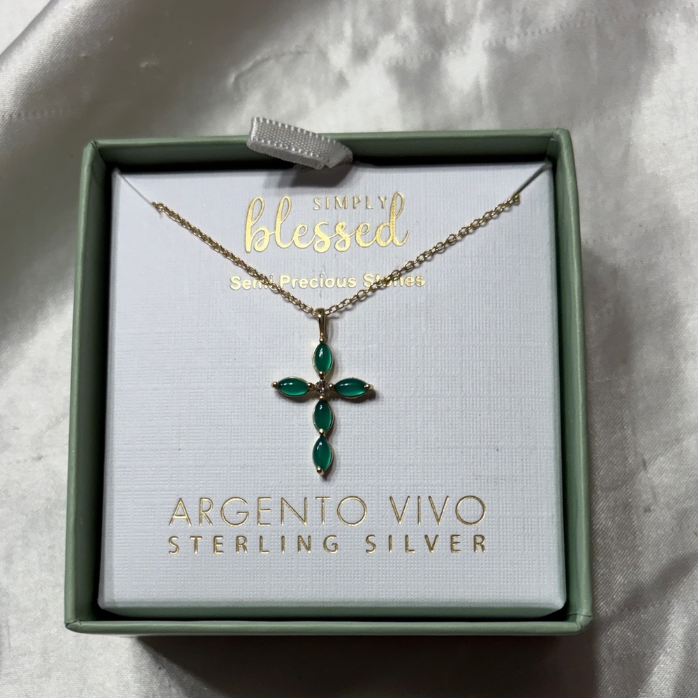 Green onyx and cubic zirconia cross